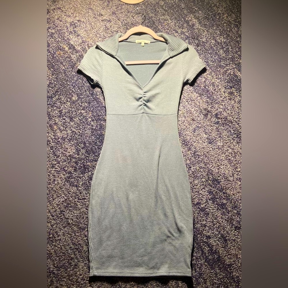 Antistar blue ribbed dress with collar